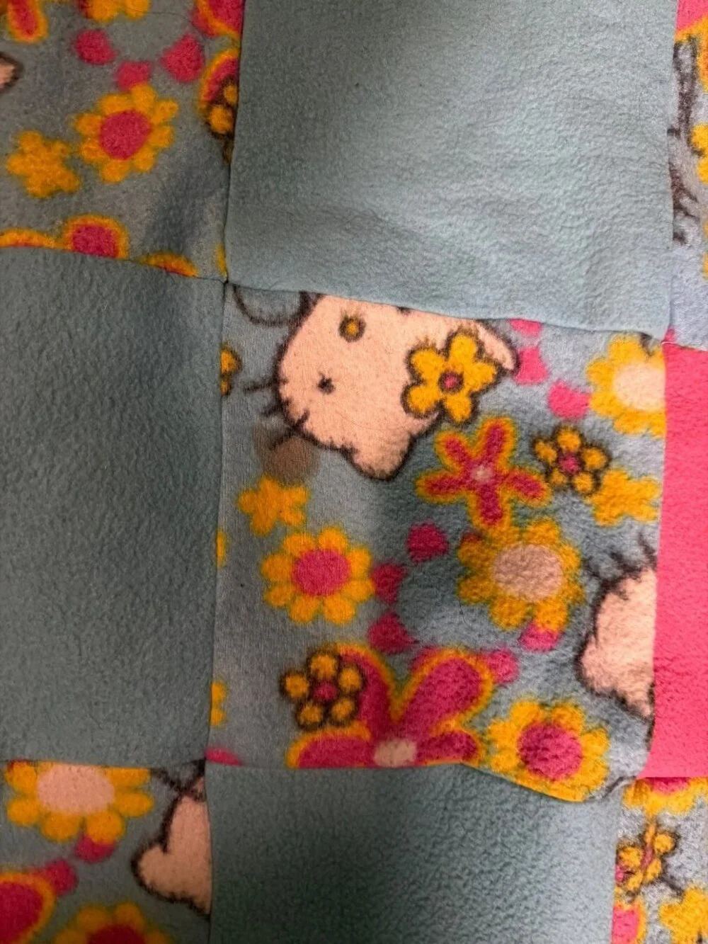 Hello Kitty Fleece Tie Blanket Patchwork Design 58